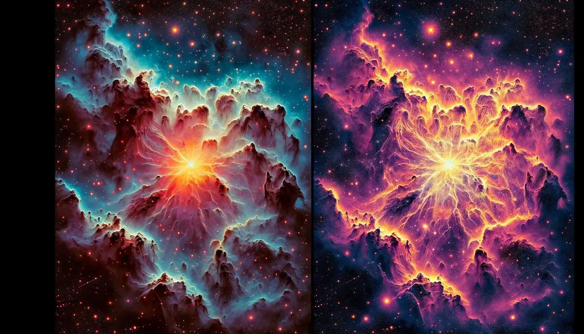 Comparison of visible light and infrared observations of a star-forming region, showing how JWST's infrared capabilities reveal hidden details