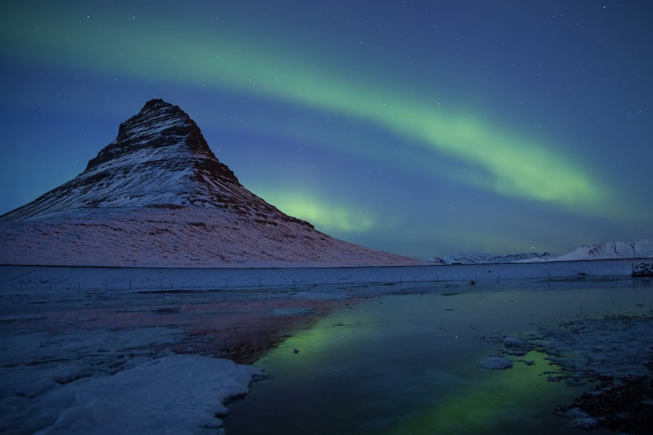 Northern lights over Kirkjufell mountain near Reykjavik, Iceland