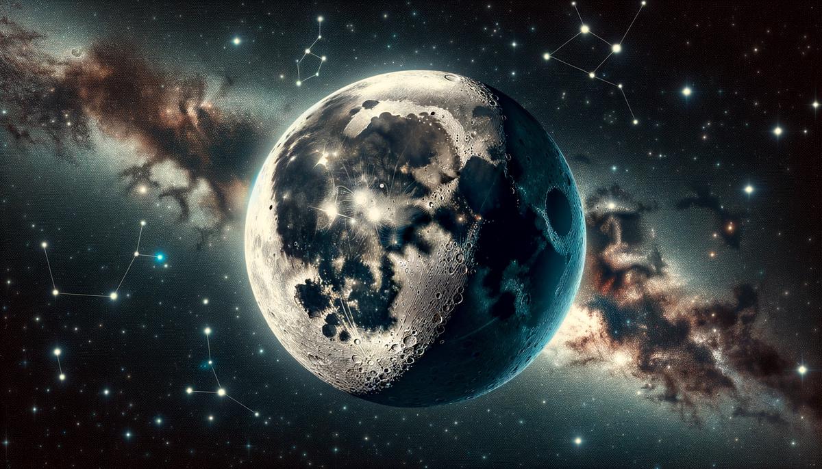 The Last Quarter Moon in Taurus, with the constellation of Taurus visible in the background