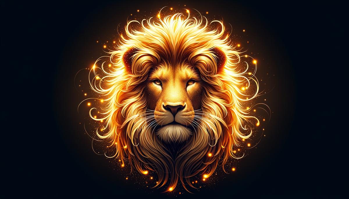 A majestic lion with a radiant mane formed by warm, glowing light