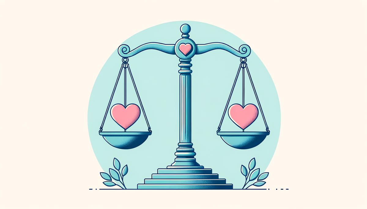 Libra scales perfectly balanced with heart symbols on each side