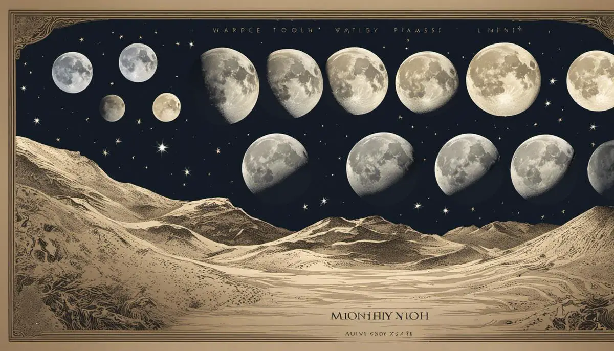 Illustration of a Lunar Calendar showing the moon's phases throughout a month