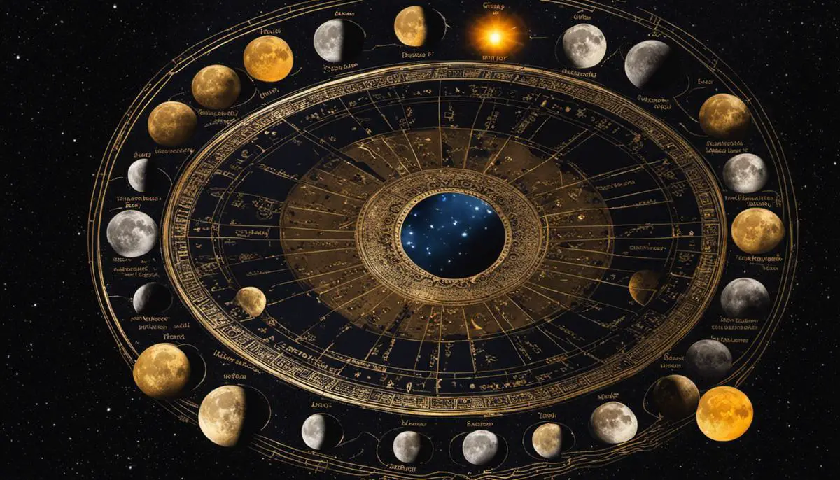 An image depicting a lunar calendar showcasing the phases of the moon.