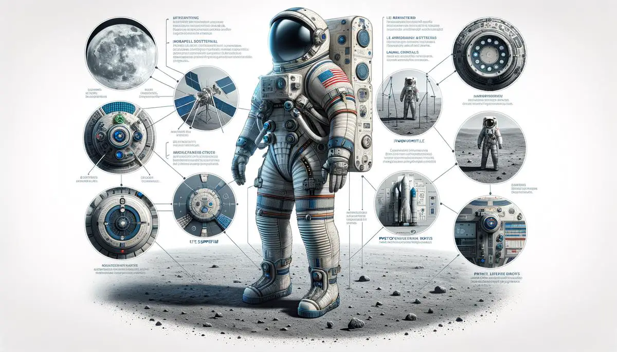 An image of a space suit designed for lunar exploration, showcasing advanced materials and flexibility