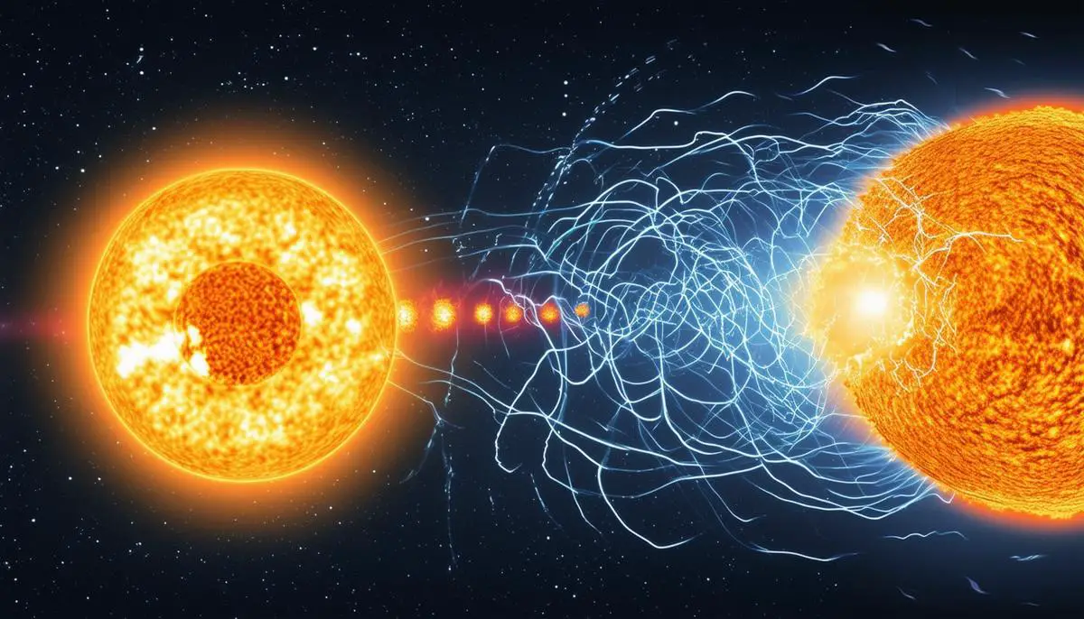 A visual representation of the Sun's magnetic field reversal process, showing the gradual flip and the role of sunspots.