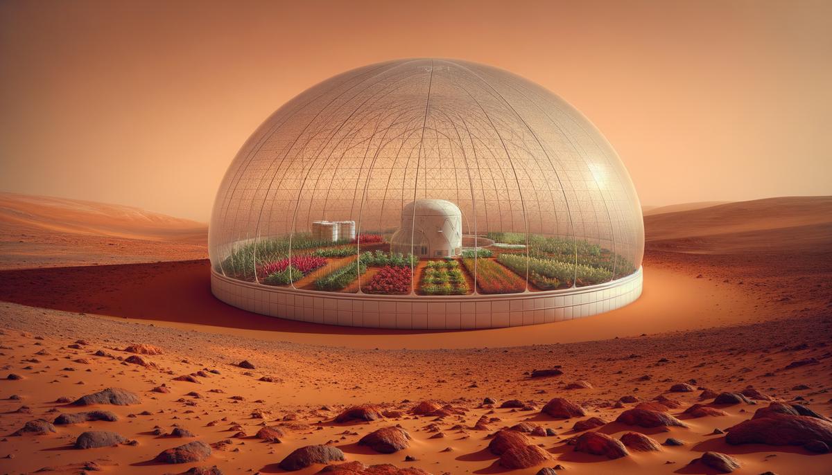Futuristic habitation dome on Mars made of silica aerogel