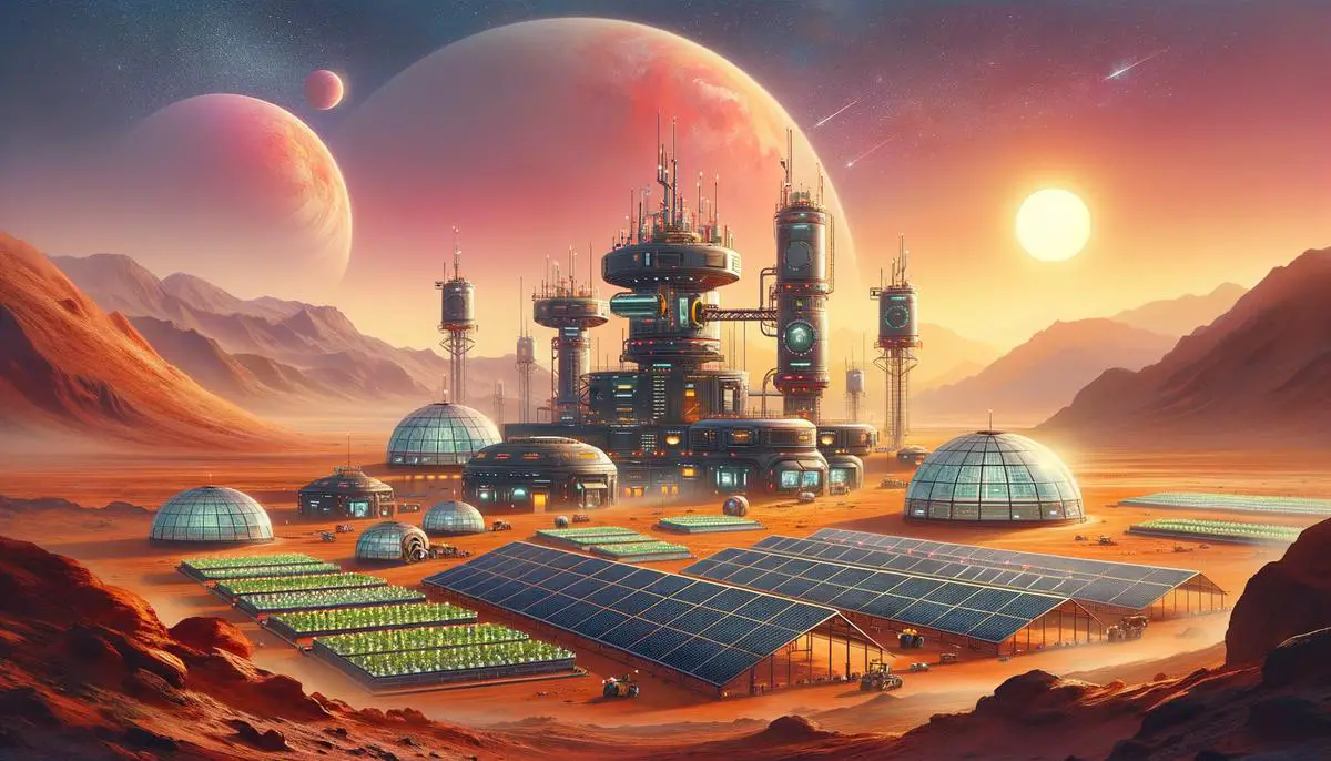 Futuristic Mars base with resource extraction facilities