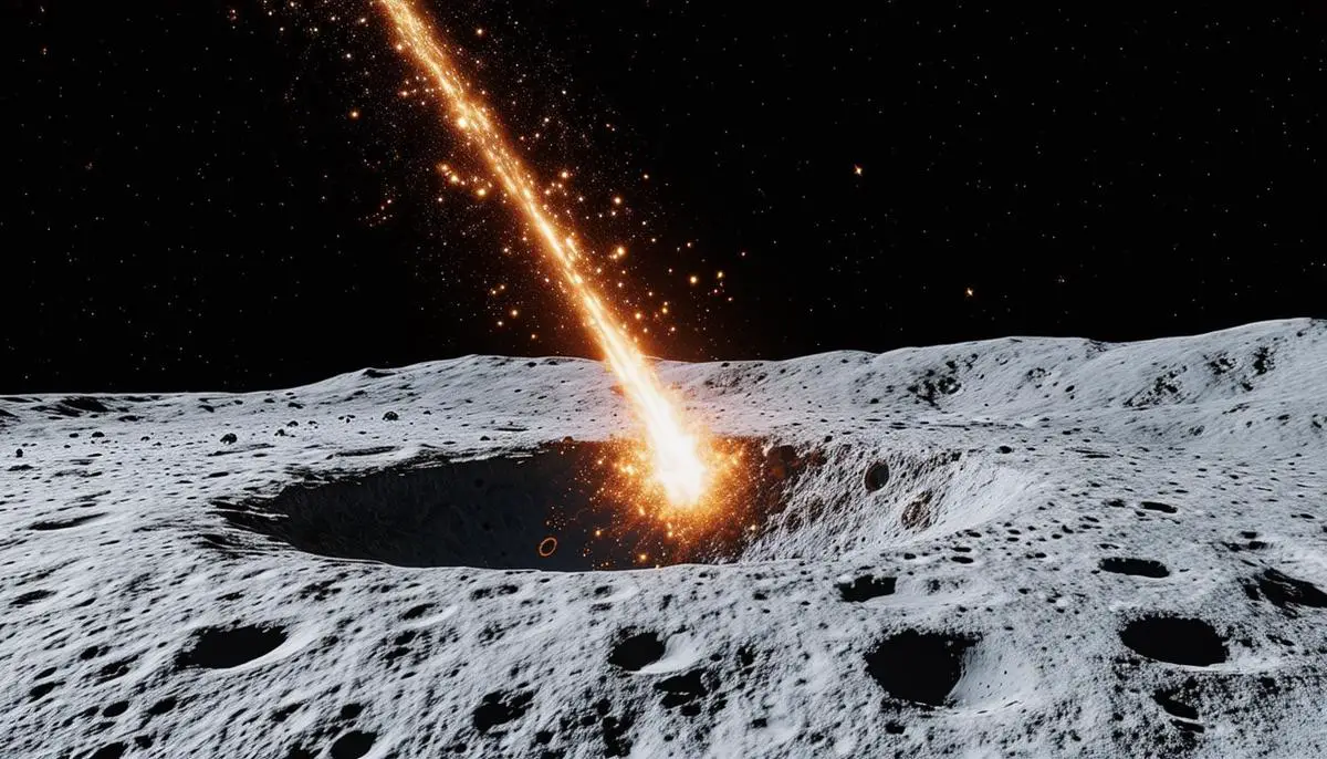 A meteor impacting the lunar surface, creating a new crater