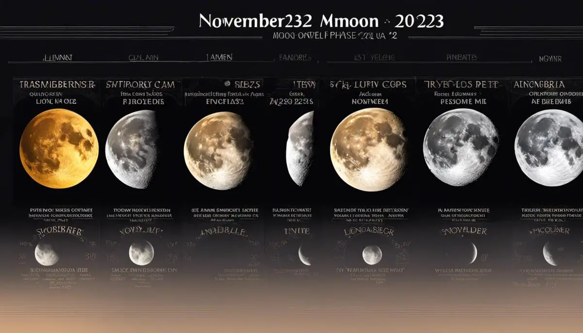 Image of the moon phases of November 2023, showcasing the different lunar phases throughout the month.