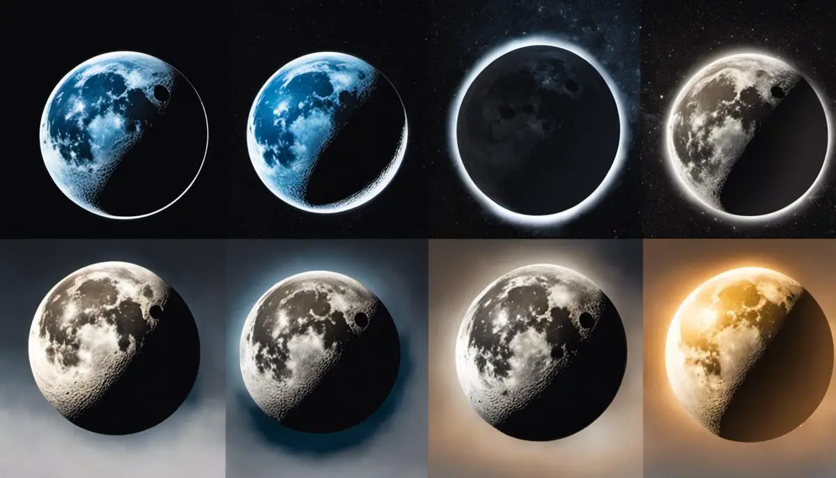 Image of different moon phases showcasing the full moon phase in September 2023