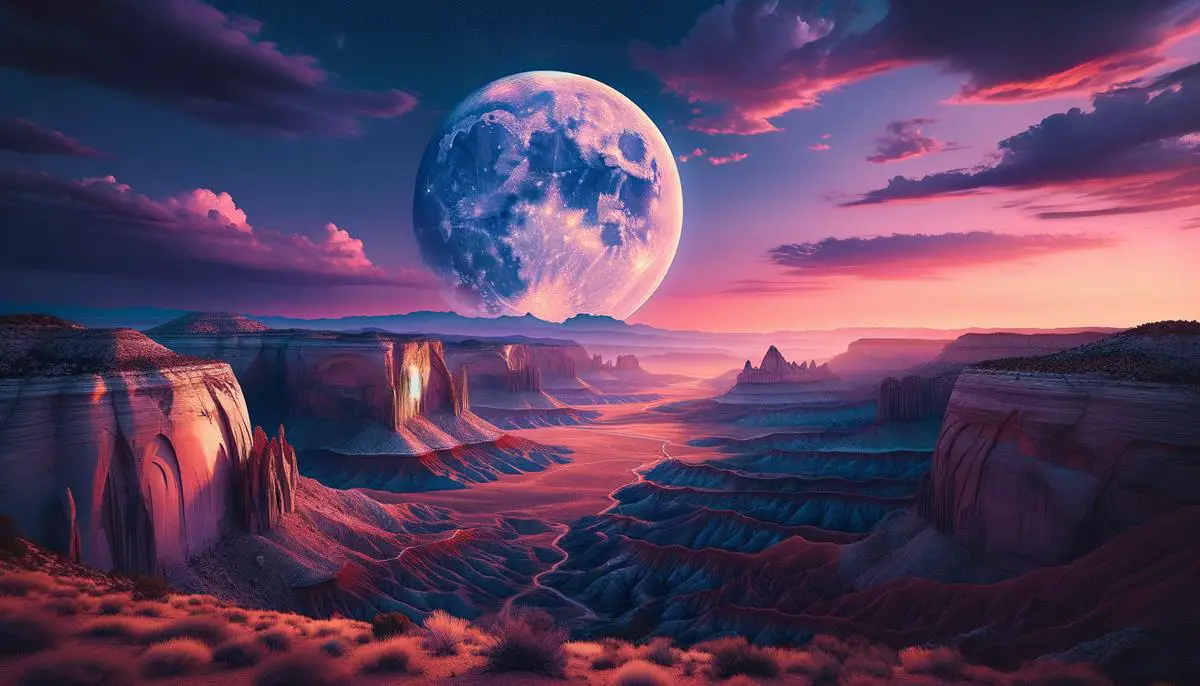 A realistic image depicting the moonrise over a landscape in the USA