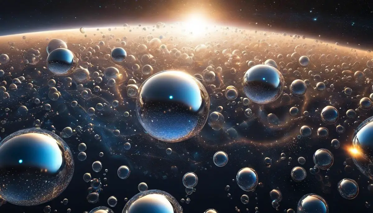 An image depicting the concept of a multiverse, showing multiple interconnected bubbles representing separate universes within the multiverse.