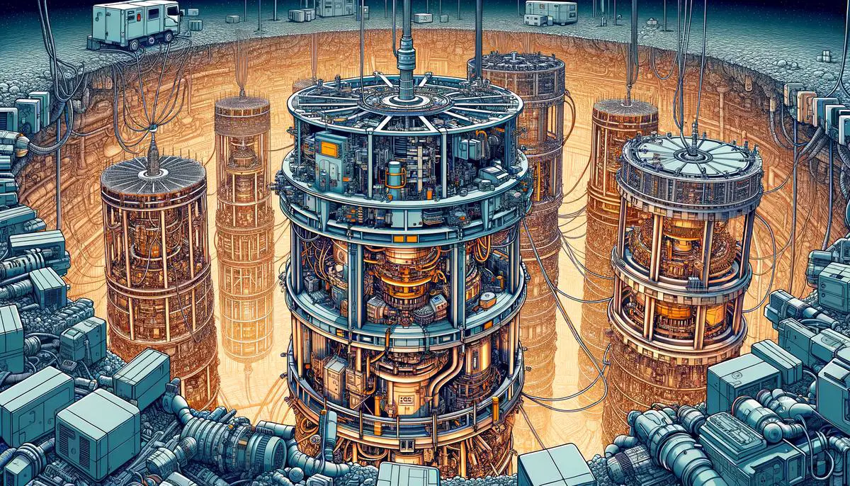 Illustration of various neutrino detectors underground and their components