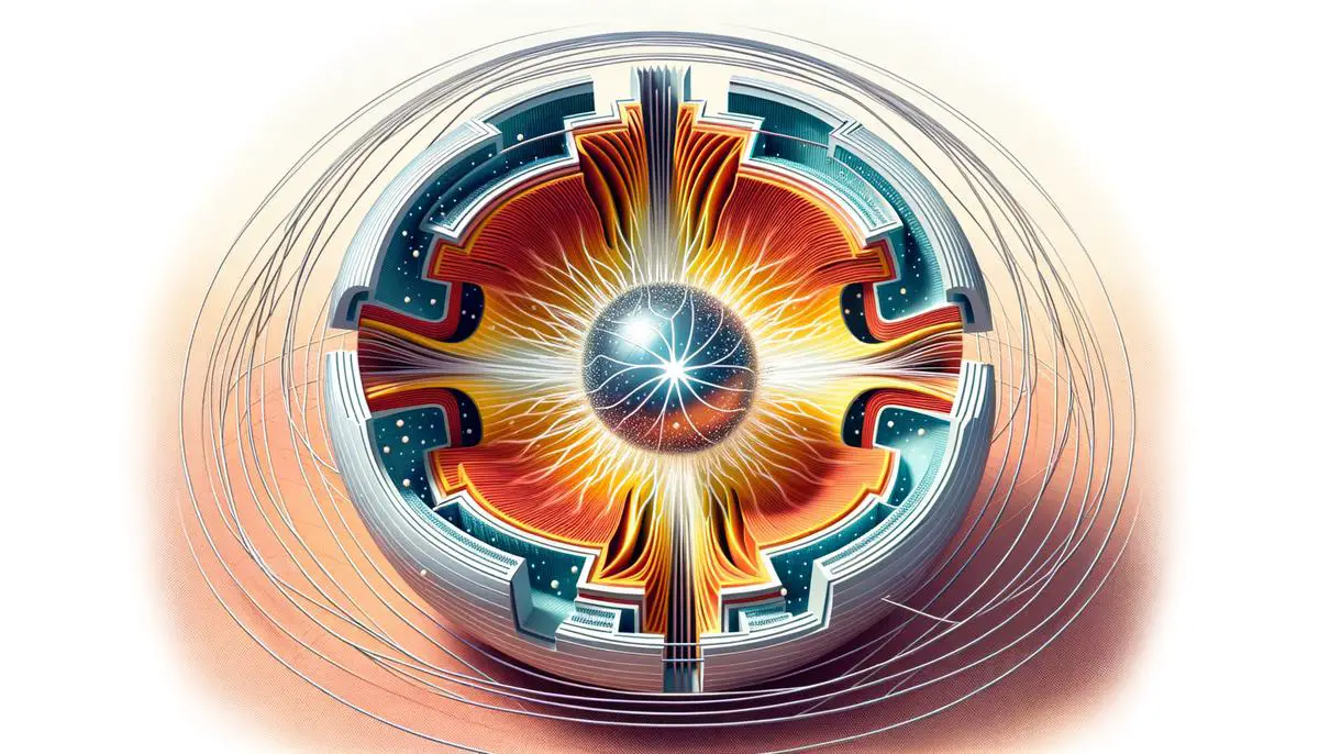Cross-section view of a neutron star showing its internal structure and dense core