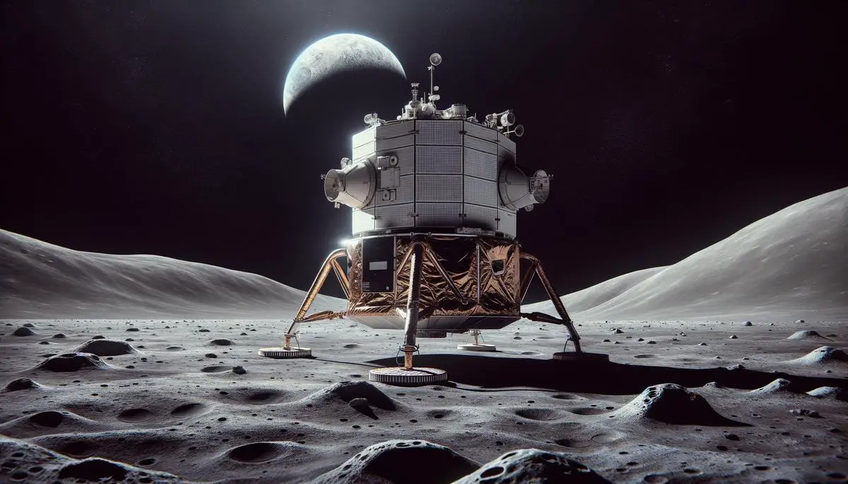 The Nova-C lunar lander on the surface of the moon near the Malapert A crater