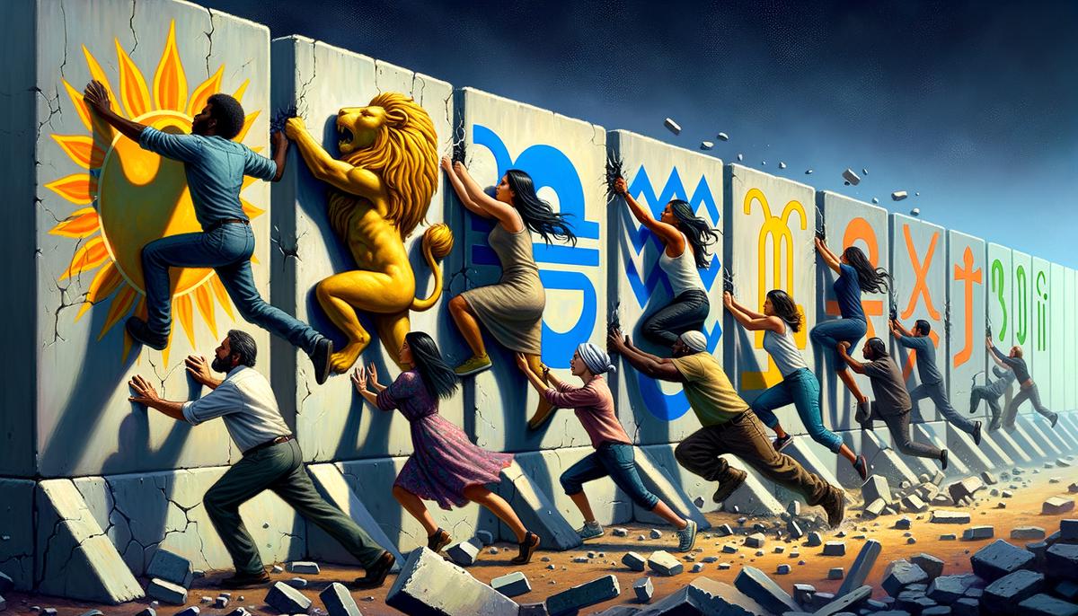 People breaking through zodiac symbol barriers