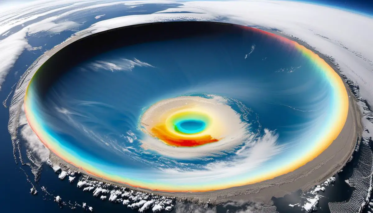 Satellite imagery of the current ozone layer hole over the South Pole