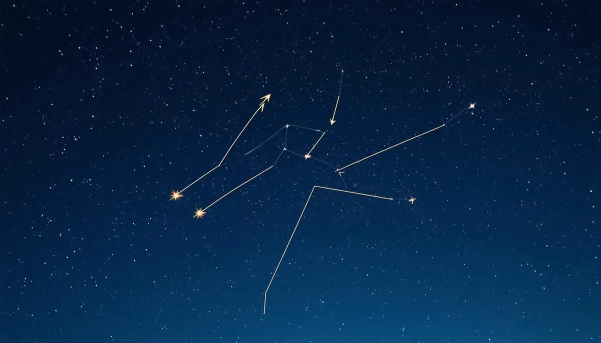 Night sky showing the constellation Perseus with arrows indicating the radiant point of the Perseid meteor shower