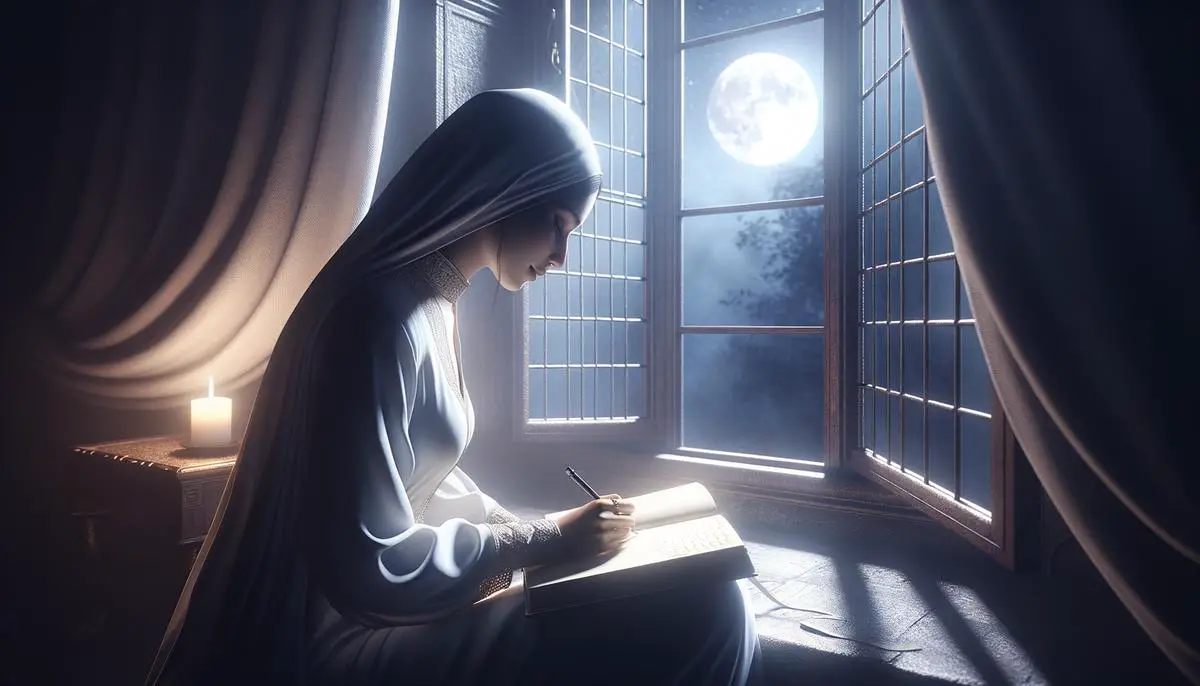 Person writing in a journal by moonlight, setting intentions