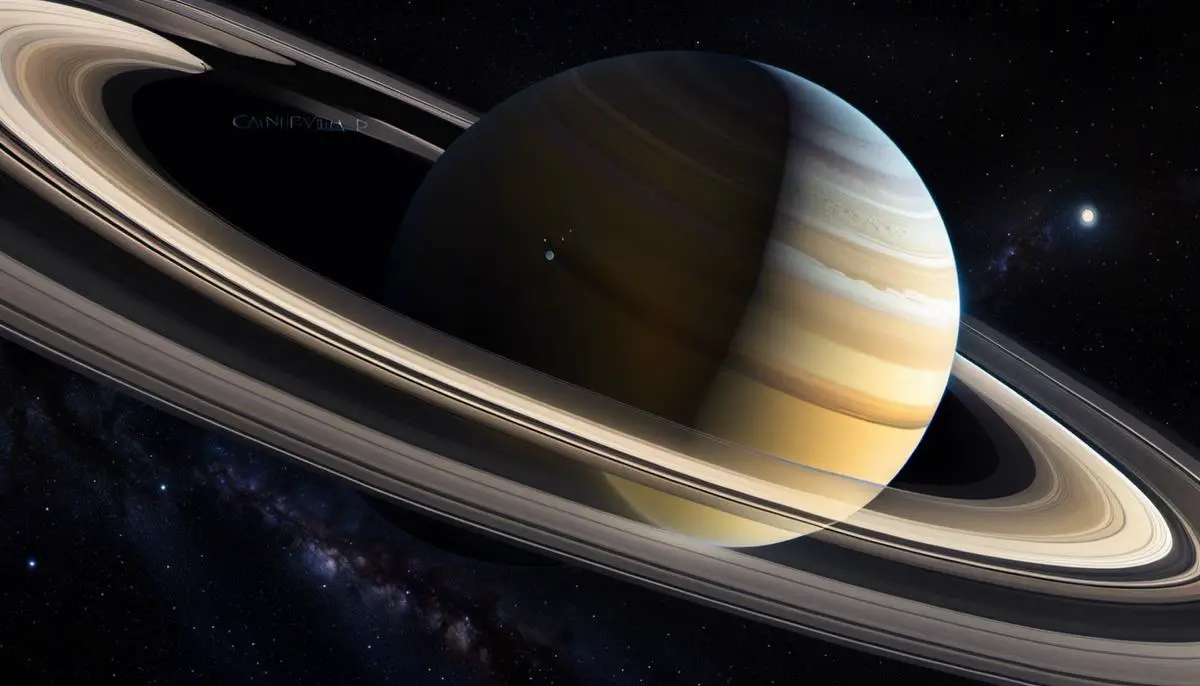 An image showing the planet Saturn with its distinctive ring system, shining brightly in the night sky.