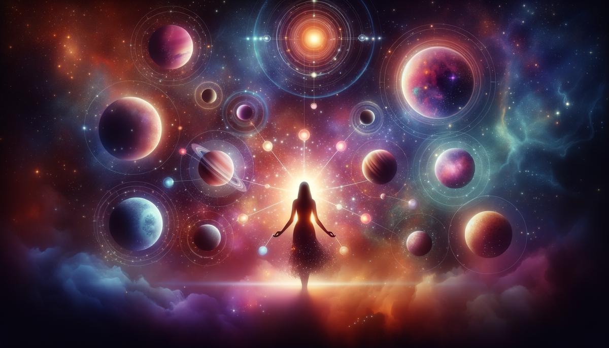 Planets orbiting around a central figure representing career growth