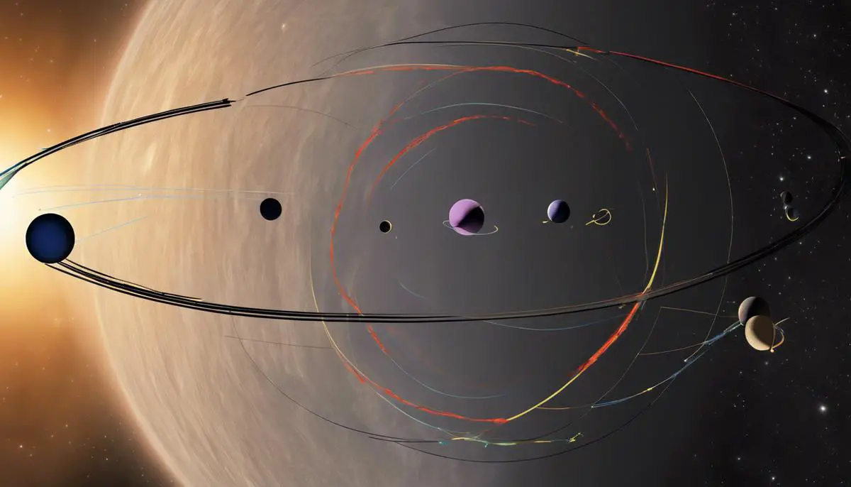 An illustration showing how Pluto orbits the Sun twice for every three orbits of Neptune, preventing collisions between the two bodies