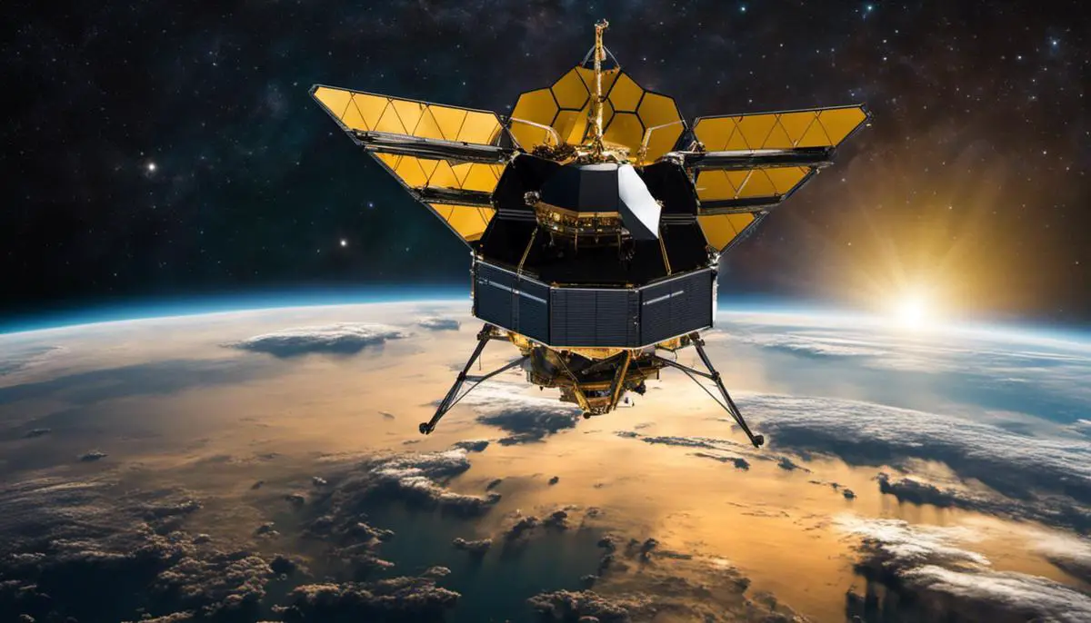 Image of the James Webb Space Telescope orbiting Earth, representing its potential contributions to space exploration.