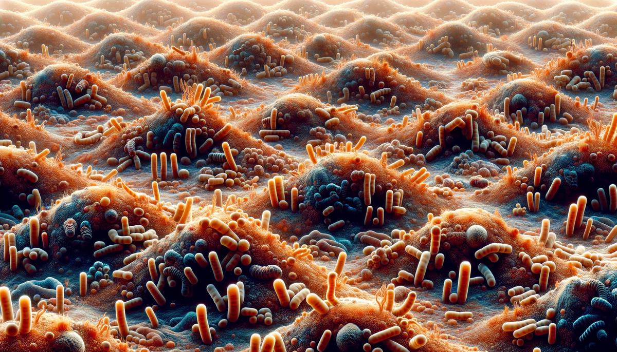 Artist's conception of potential microbial life forms in Martian soil