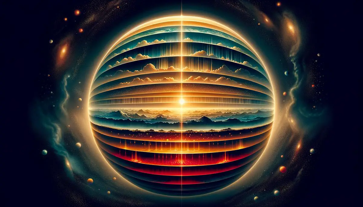 A scientific visualization of Proxima b's atmosphere, showing various gases and their interaction with Proxima Centauri's light