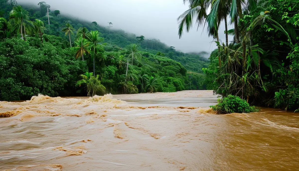 Swollen river in Puerto Rico after Hurricane Ernesto