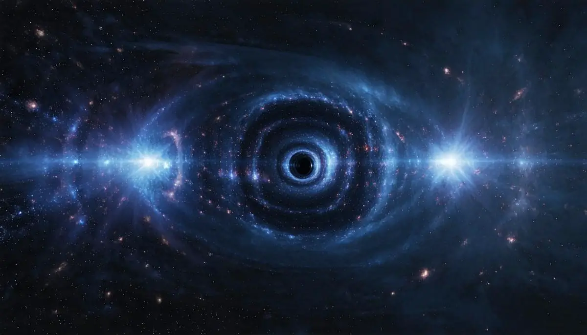 Artistic representation of quantum effects near a black hole's event horizon
