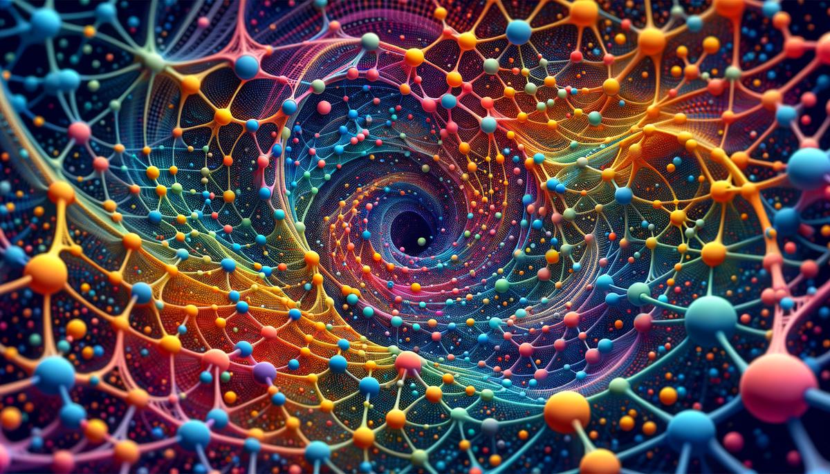 A complex network of interconnected loops representing the fabric of spacetime at the quantum level