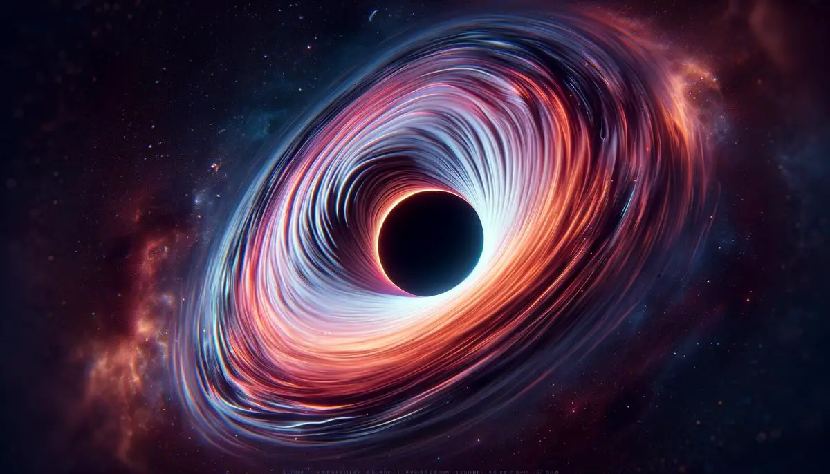 A scientifically accurate depiction of a black hole's accretion disk, showing turbulence and asymmetry