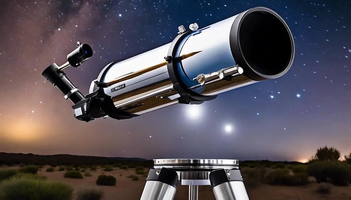 A refractor telescope pointing towards the night sky, revealing the beauty of the stars and planets.