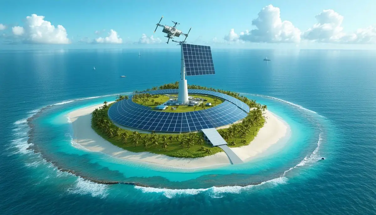 A remote island with a space solar power receiving station providing electricity