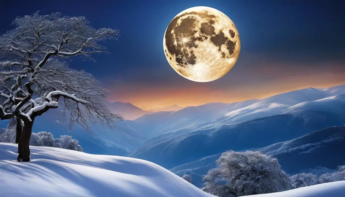 Image of the Snow Moon, showcasing its serene beauty and significance in different cultures.