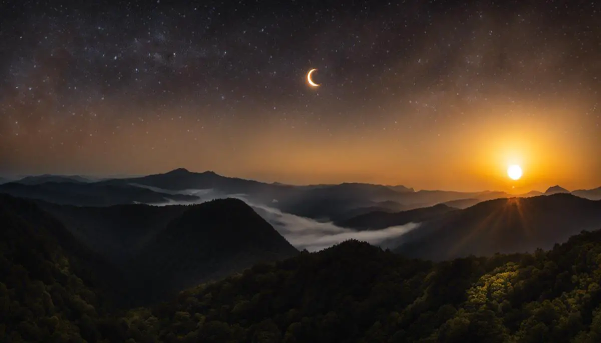 Image of a solar eclipse with dashes instead of spaces