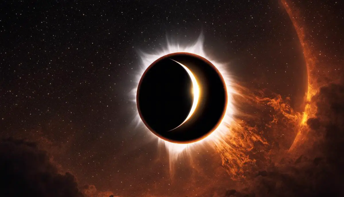 Illustration of a solar eclipse with a beautiful corona surrounding the eclipsed sun