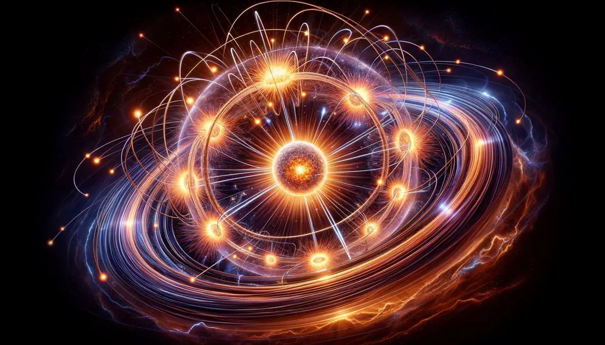 Illustration of solar neutrinos impacting a solar core and revealing insights into nuclear fusion and stellar behavior