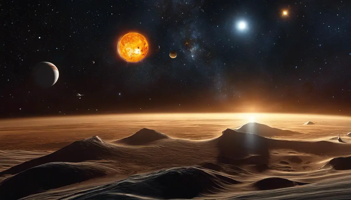 Image depicting the exploration of solar systems beyond our own, showcasing numerous stars and planets.