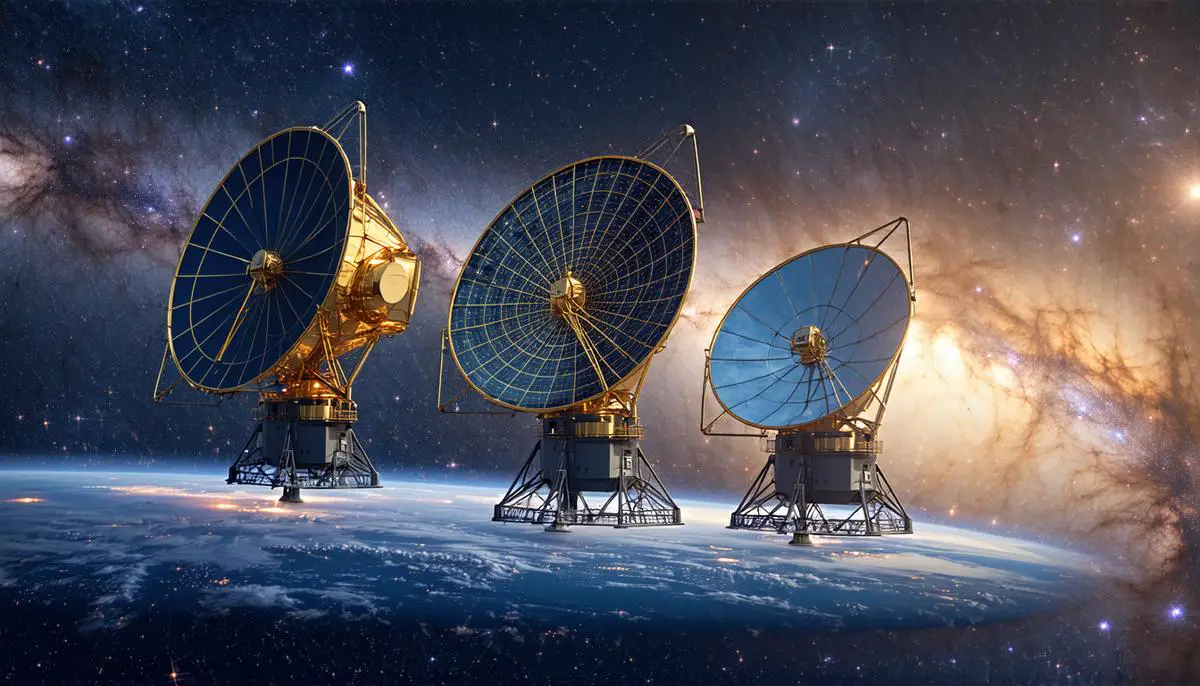 Artistic representation of Herschel, Planck, and James Webb Space Telescopes at L2