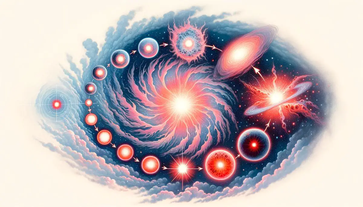 The lifecycle of a star from birth to death, including various stages of stellar evolution