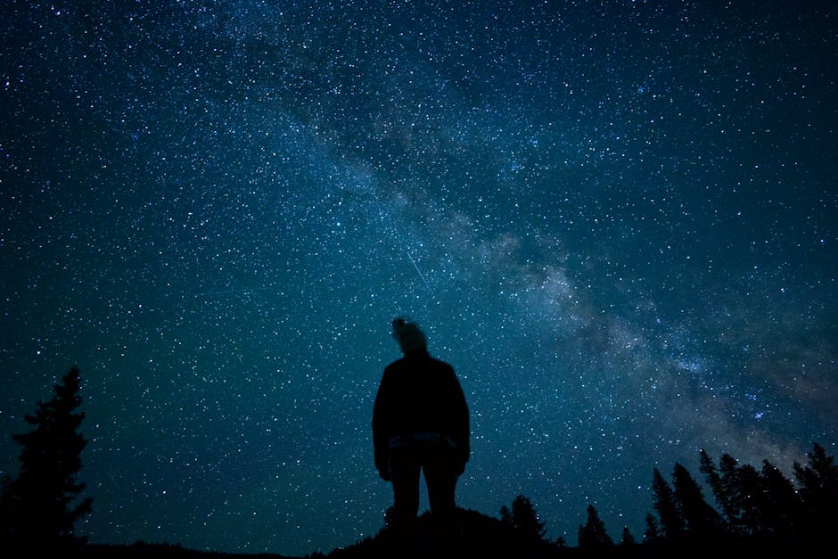 A person gazing thoughtfully at a star-filled night sky
