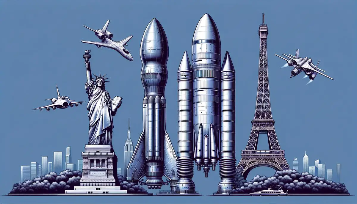 SpaceX's Starship and Super Heavy rocket standing next to familiar landmarks for size comparison