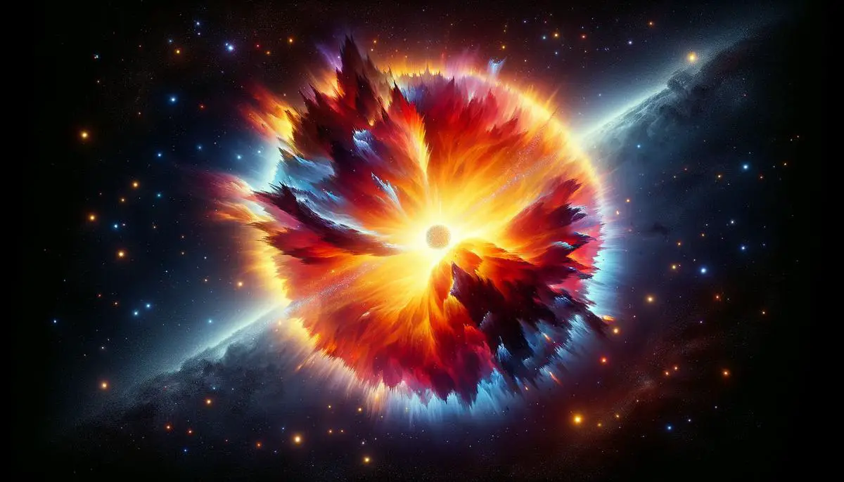 A massive star undergoing stellar collapse, with outer layers exploding in a supernova while the core collapses into a black hole