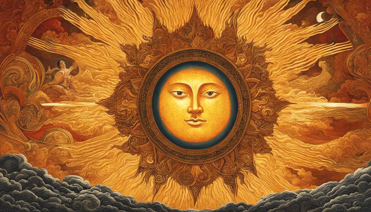 An image depicting the sun in various cultural depictions, representing its significance and symbolism across different civilizations and artistic styles.