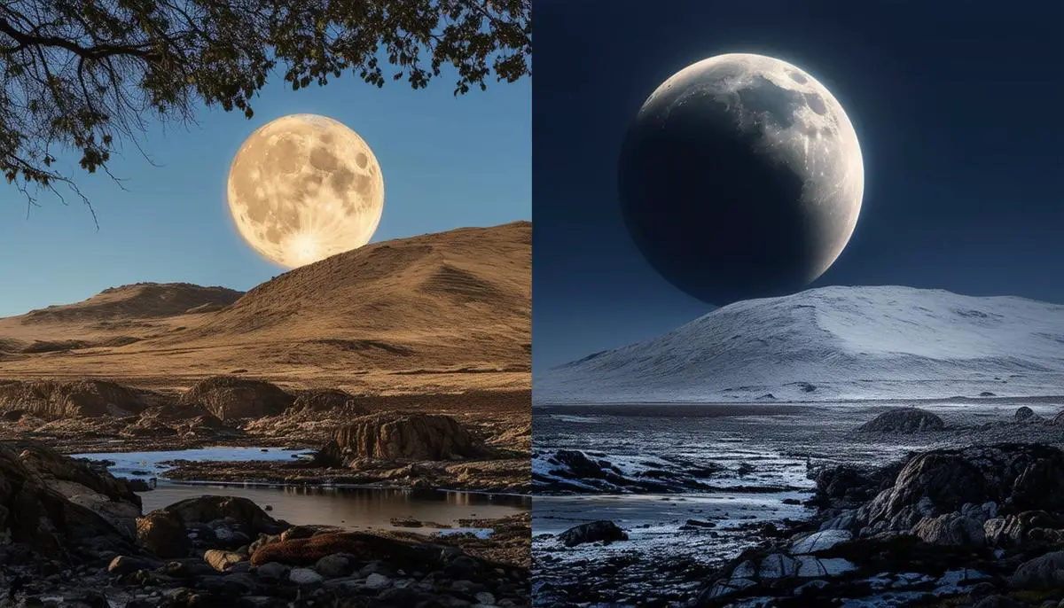 A visual representation of the supermoon composite photography process, showing separate exposures of the moon and a landscape being combined