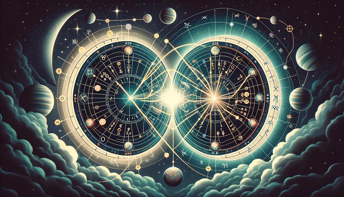 Side-by-side comparison of a synastry chart and a composite chart