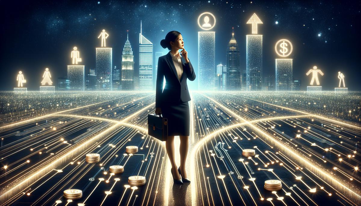 A Taurus professional standing at a career crossroads with multiple paths leading to different opportunities