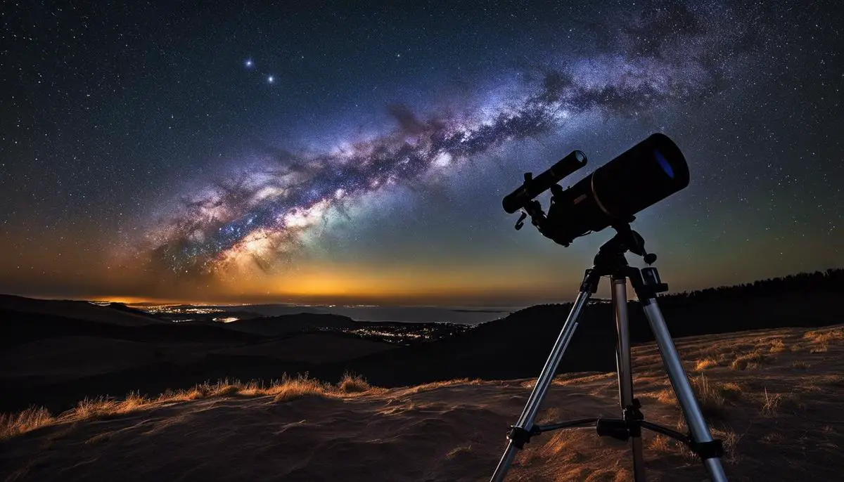 A person using a telescope for photography at night, capturing the beauty of the stars and galaxies.